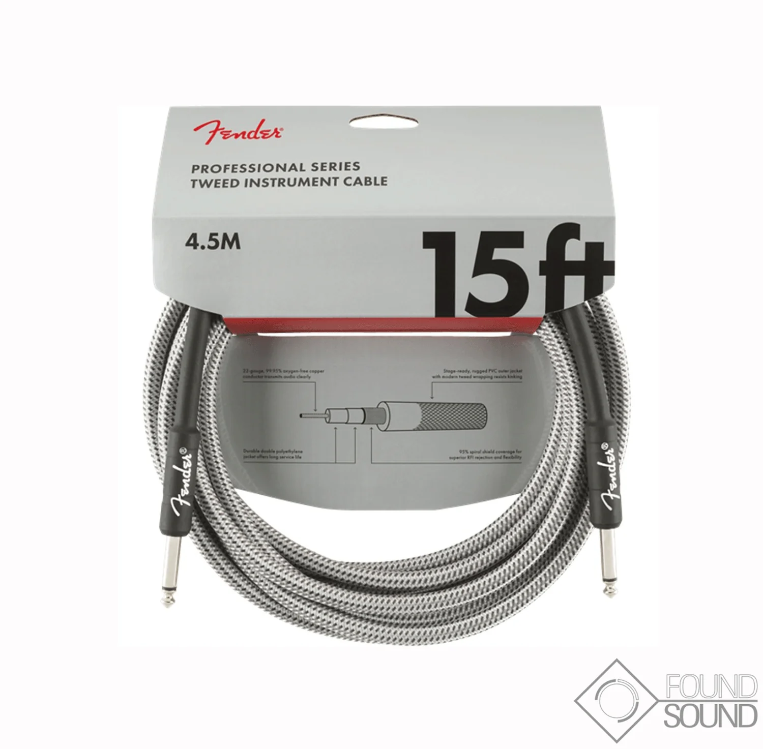 Fender Professional Series 15' Instrument Cable White Tweed