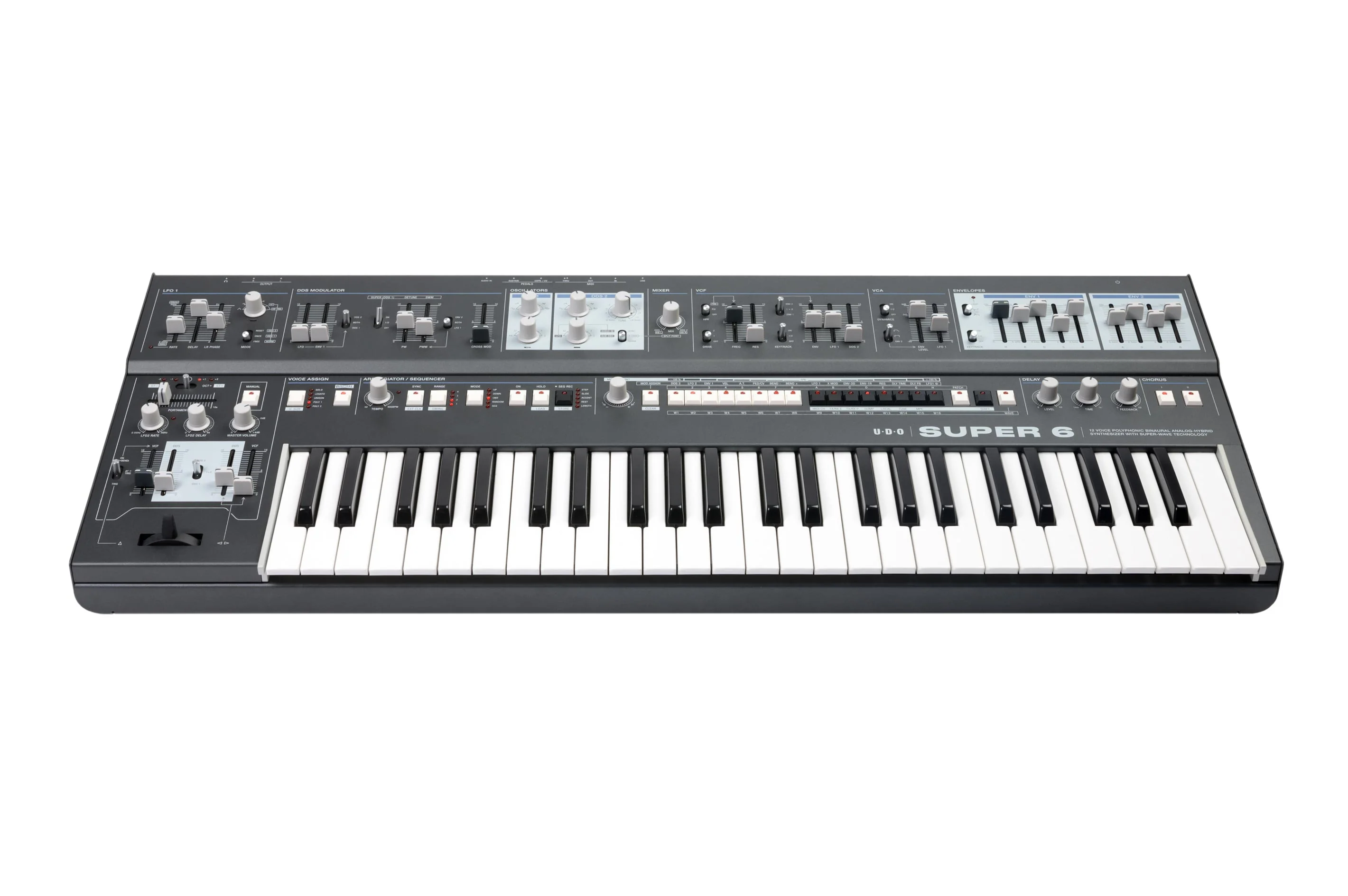 UDO Super 6 12 Voice Polyphonic Stereo-Analogue Hybrid Synthesizer - Grey - Image 4