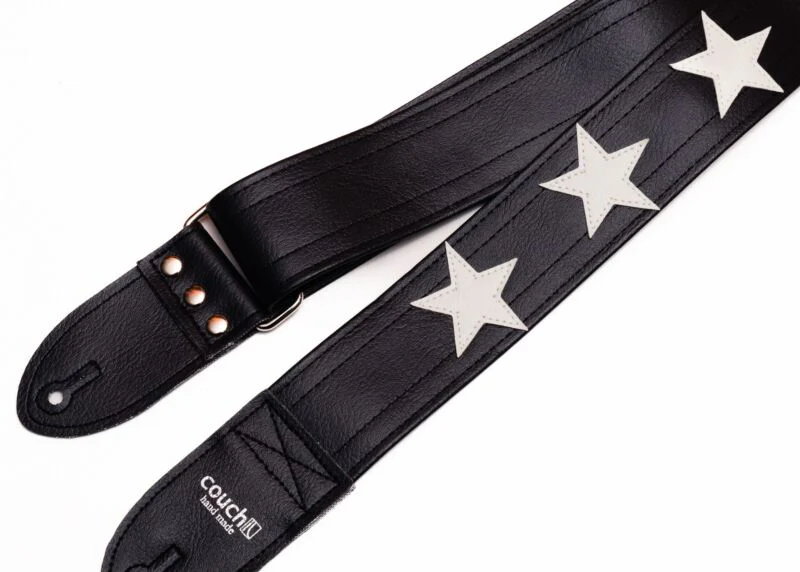 Couch Straps Custom Stars Guitar Strap - Black with White Stars - Image 2