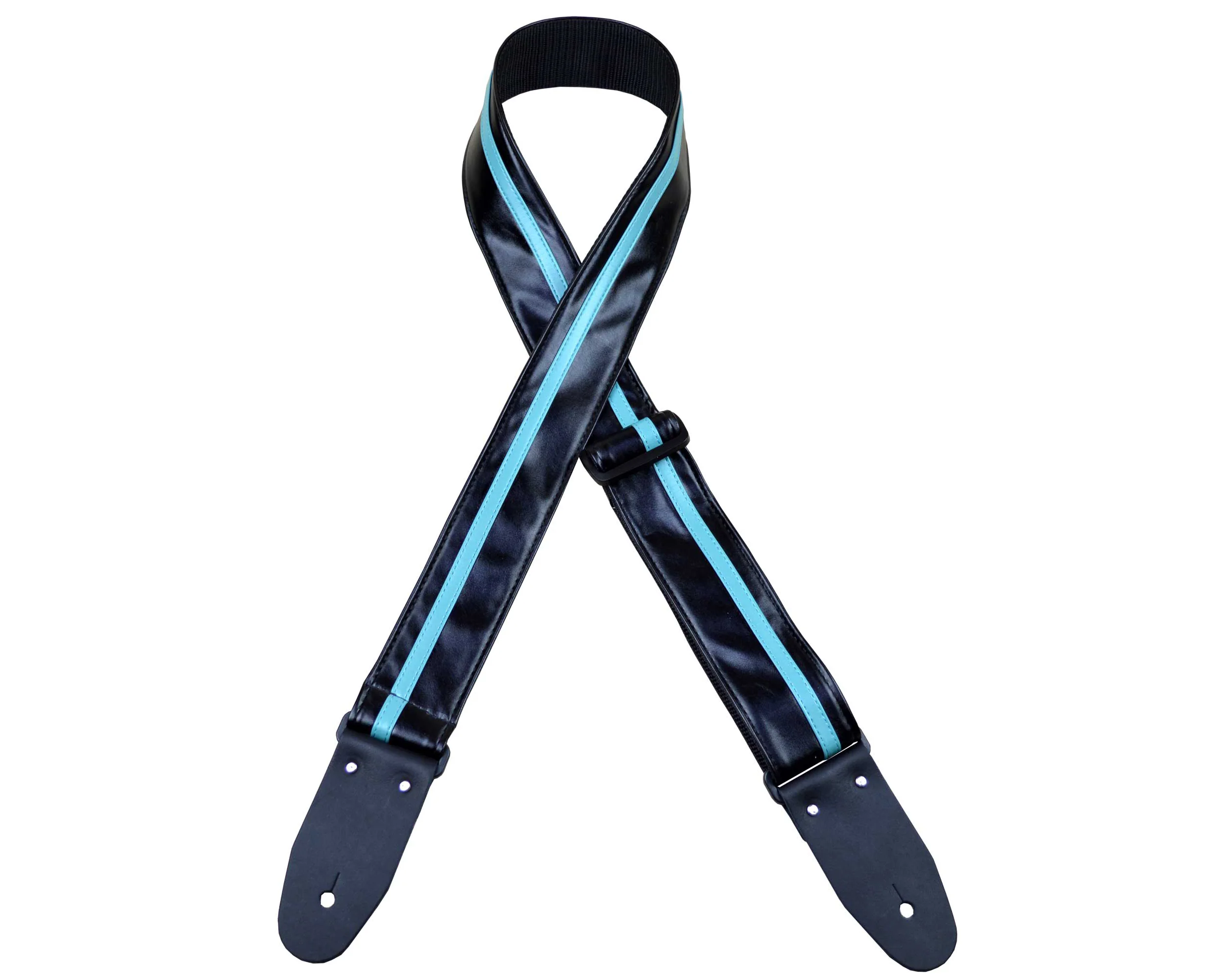 Colonial Leather Stripe Ragstrap - Black with Aqua Stripe
