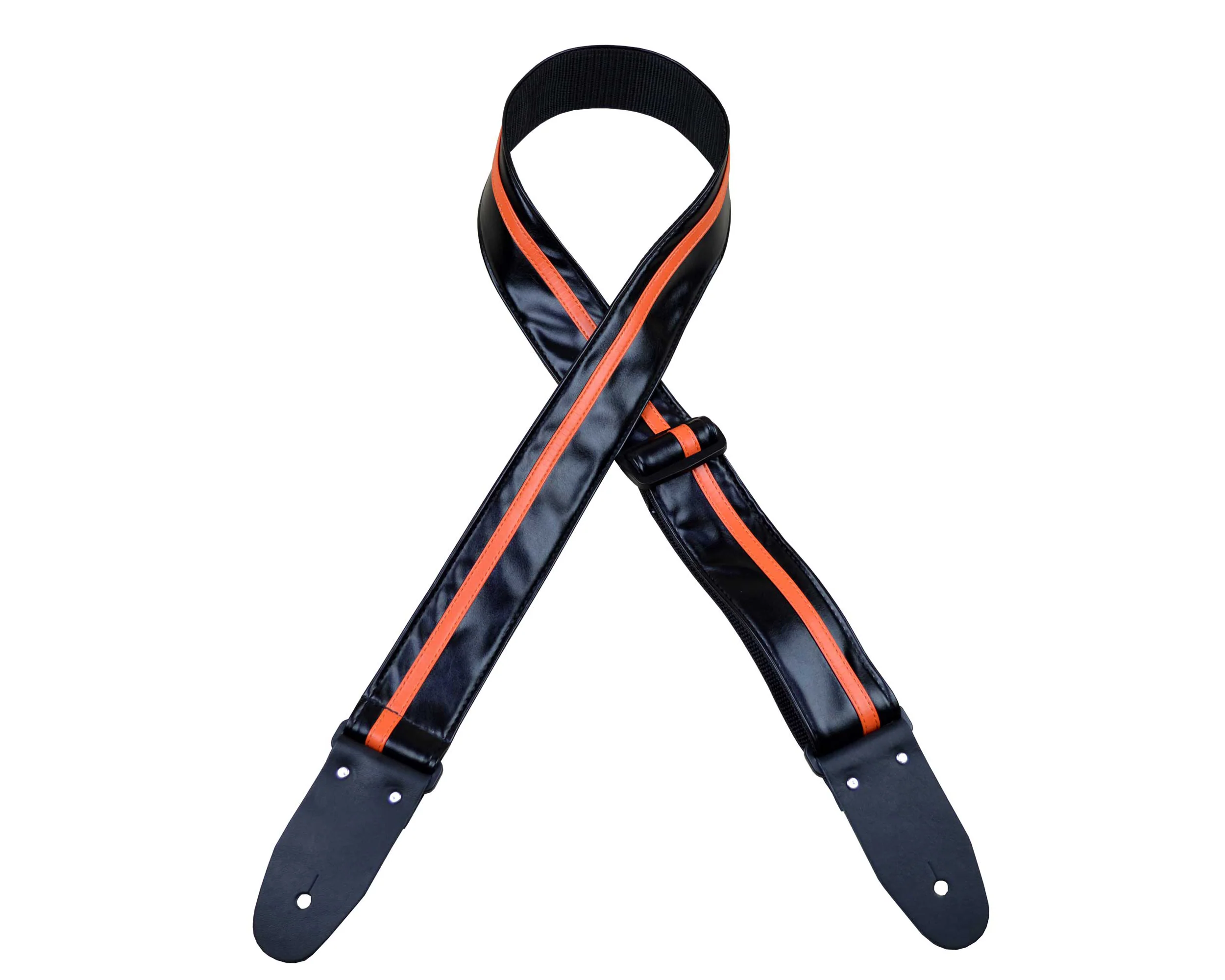 Colonial Leather Stripe Ragstrap - Black with Orange Stripe