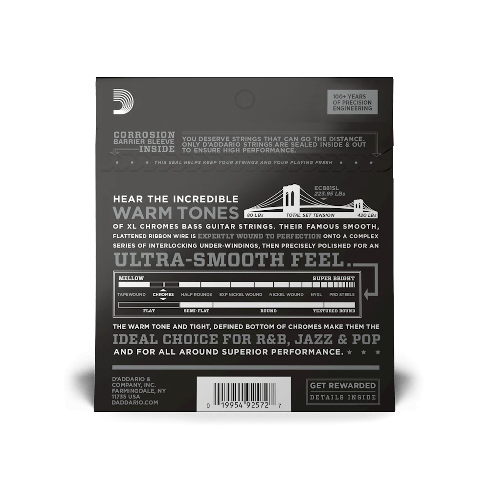 D'Addario ECB81SL Chromes Bass Guitar Strings, Light, 45-100, Super Long Scale - Image 2