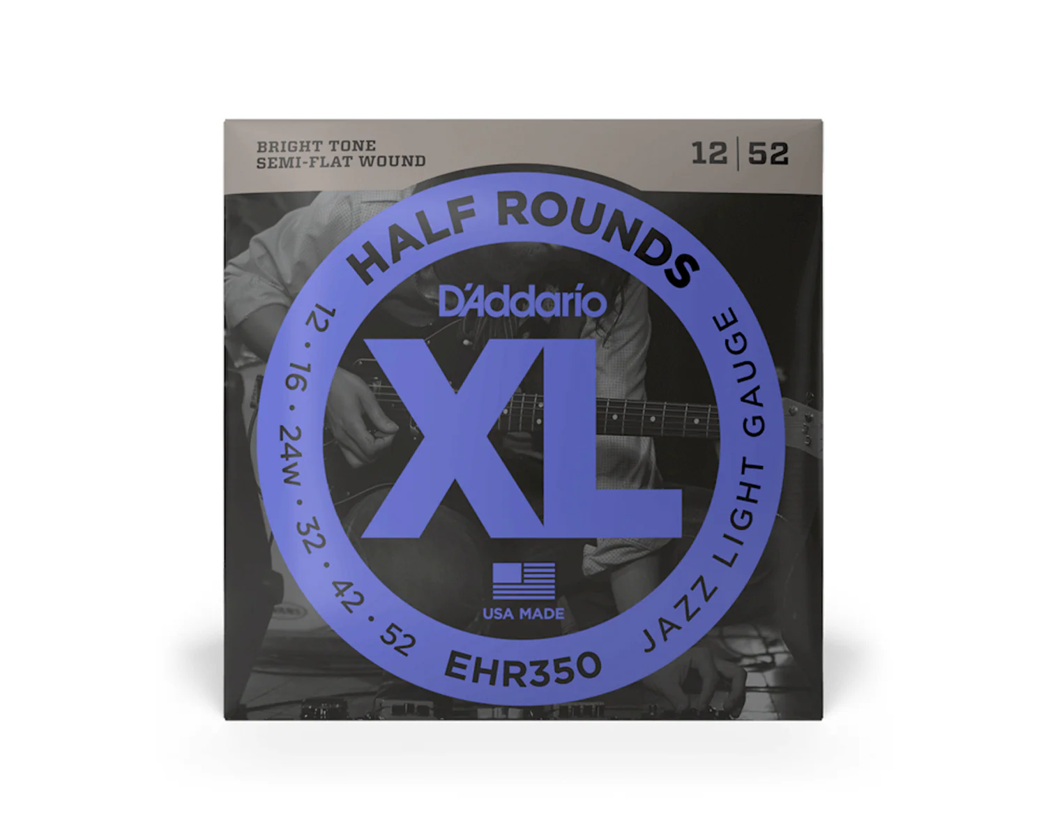 D'Addario EHR350 Half Rounds Jazz Light 12-52 Electric Guitar Strings