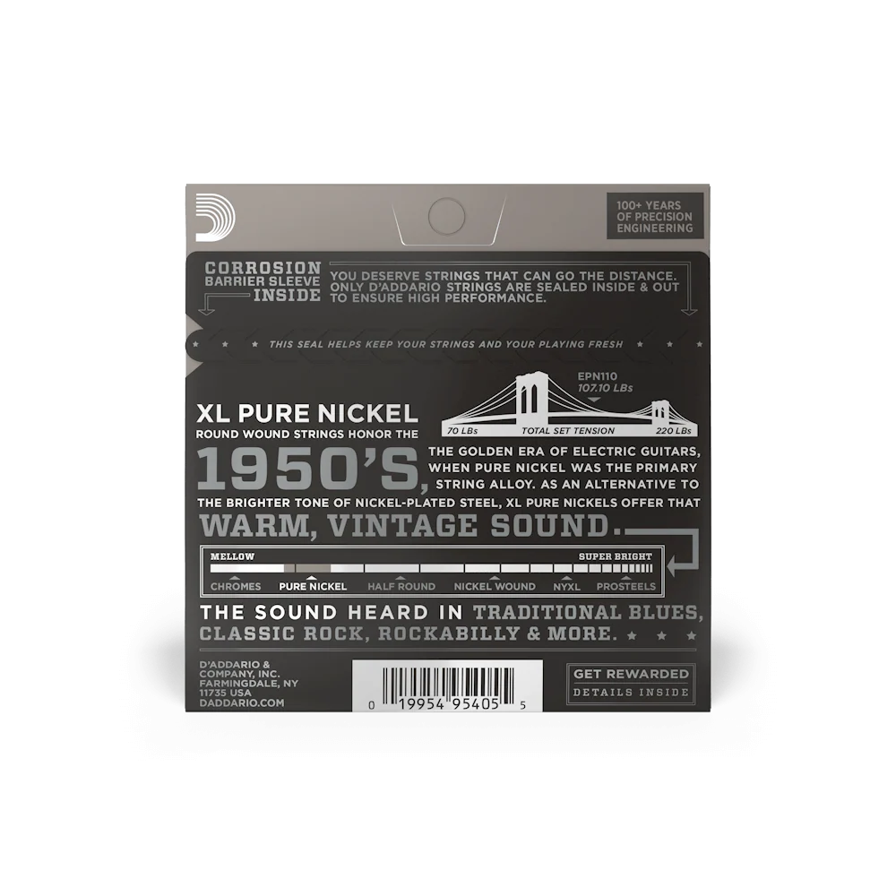 D'Addario EPN110 Pure Nickel Electric Guitar Strings, Regular Light, 10-45 - Image 3