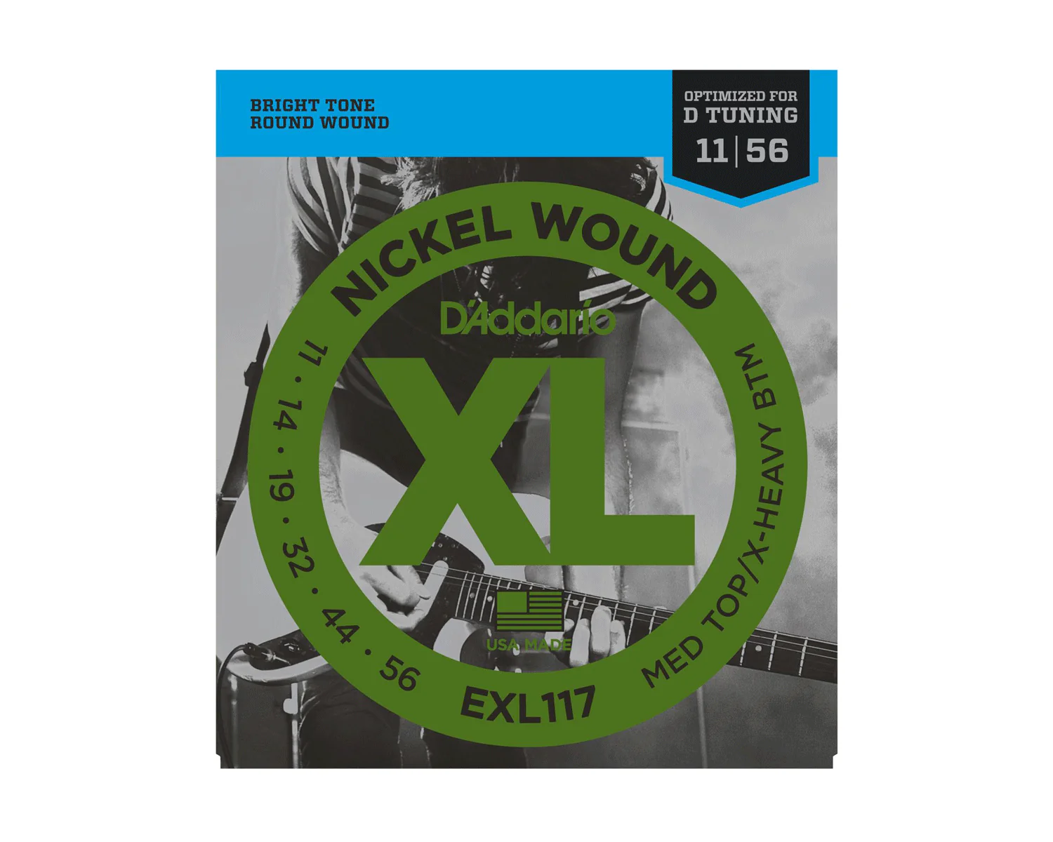 D'Addario EXL117 Nickel Wound Electric Guitar Strings Medium Top/Extra-Heavy Bottom 11-56