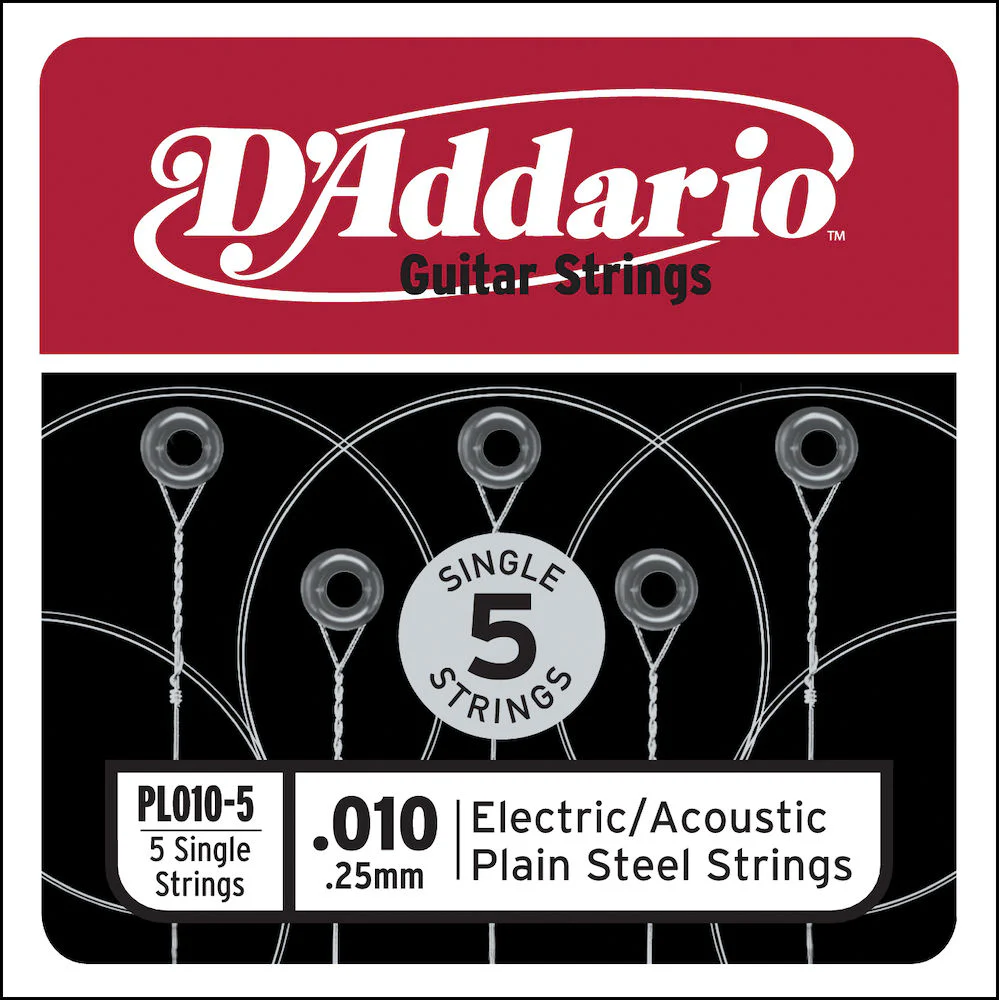 D'Addario PL010-5 Plain Steel Guitar Single String, .010 5-pack - Image 4