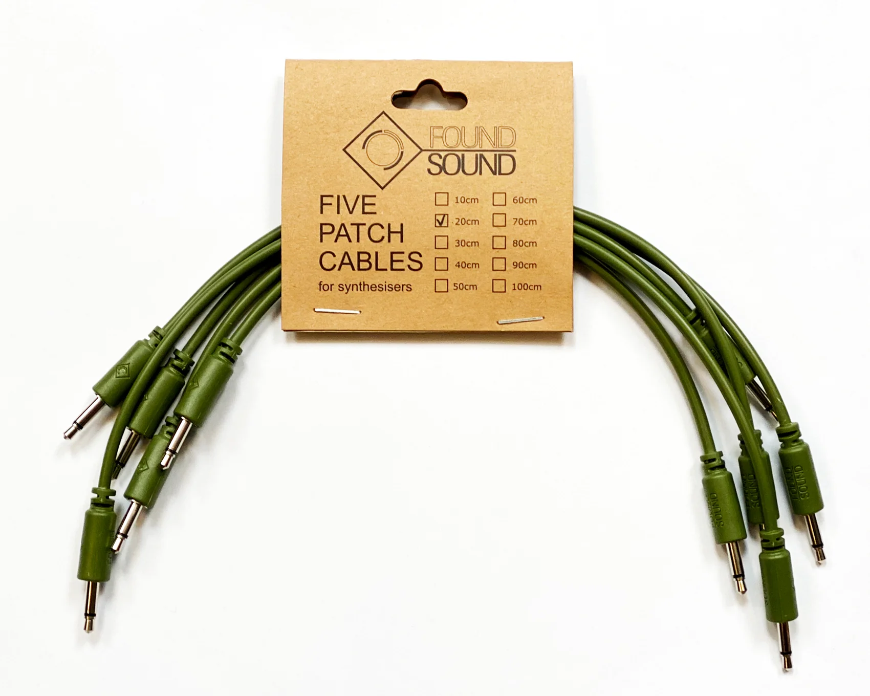 Found Sound 20cm Army Green Patch Cable x 5