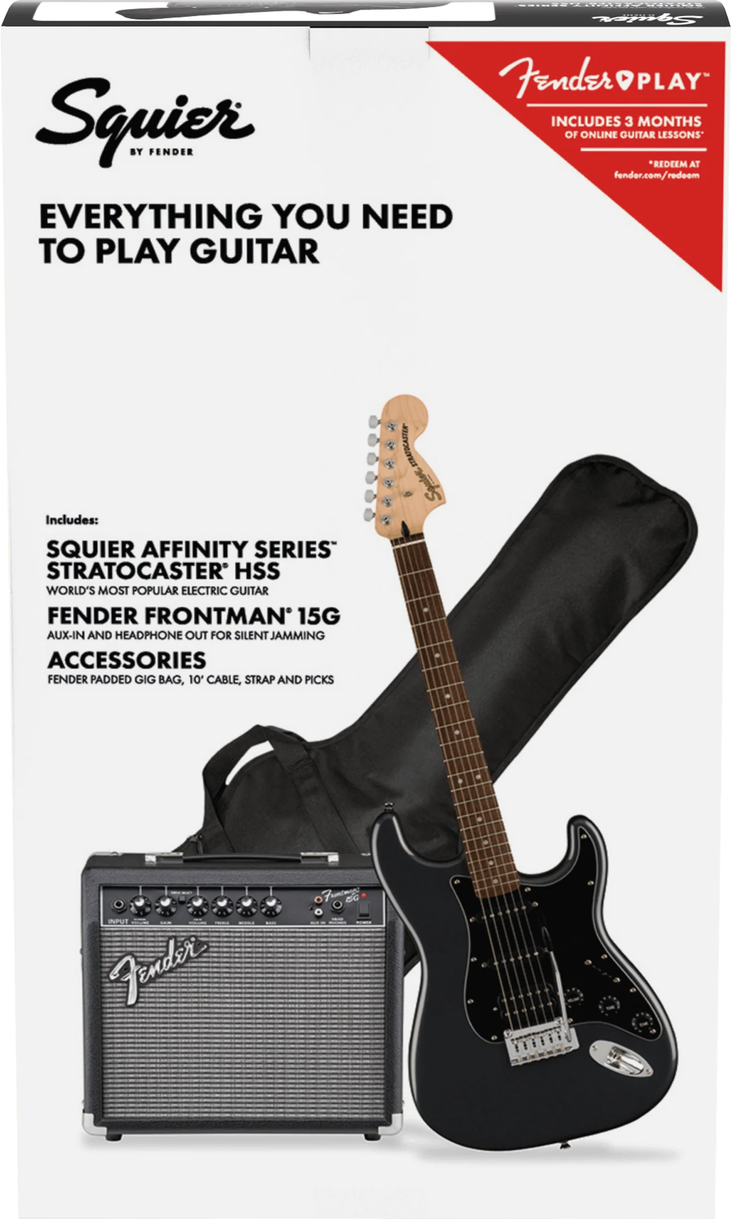 Fender Squier Affinity Series Stratocaster HSS Pack - Charcoal Frost Metallic with Frontman 15G - Image 2