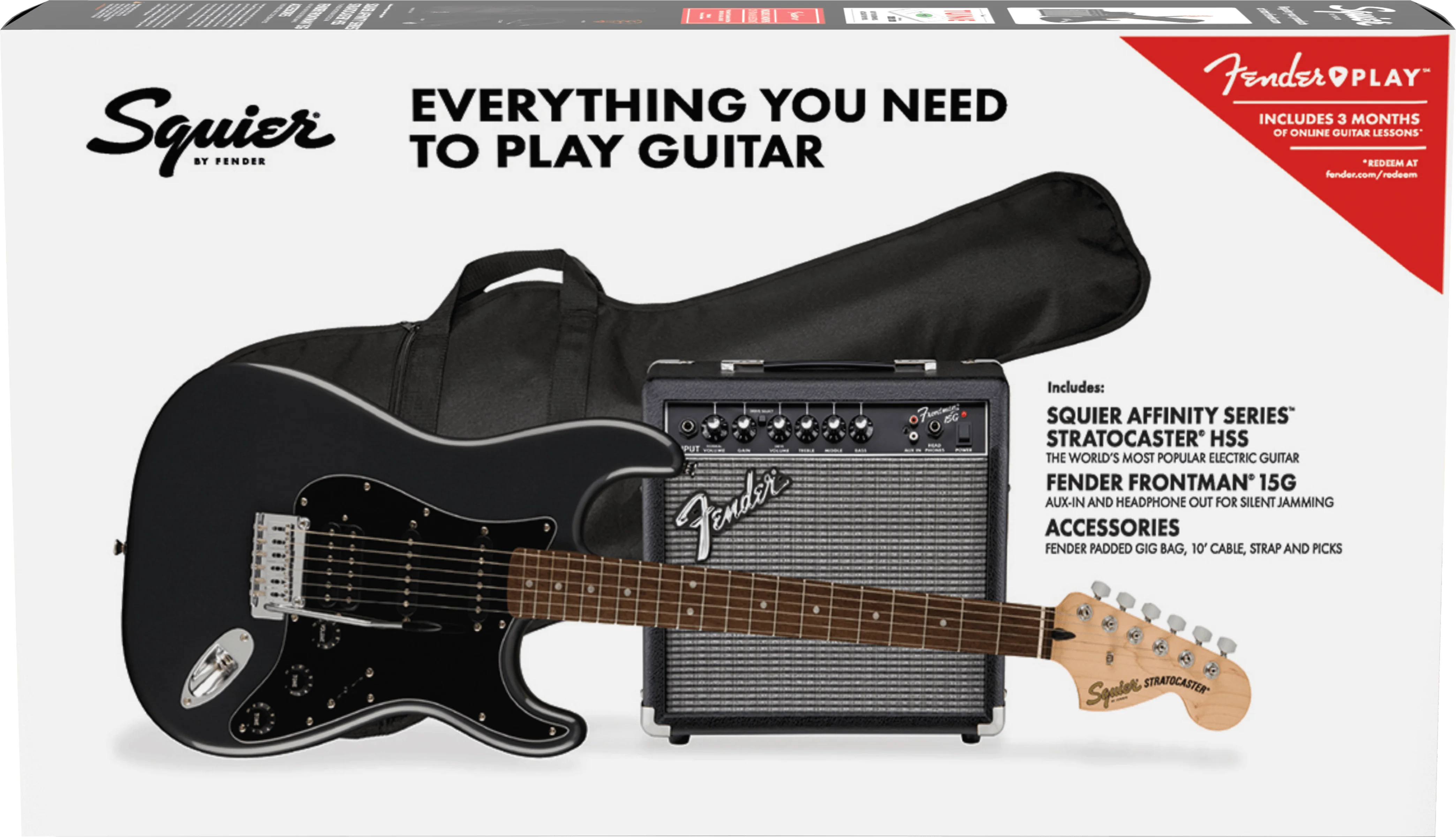 Fender Squier Affinity Series Stratocaster HSS Pack - Charcoal Frost Metallic with Frontman 15G - Image 7