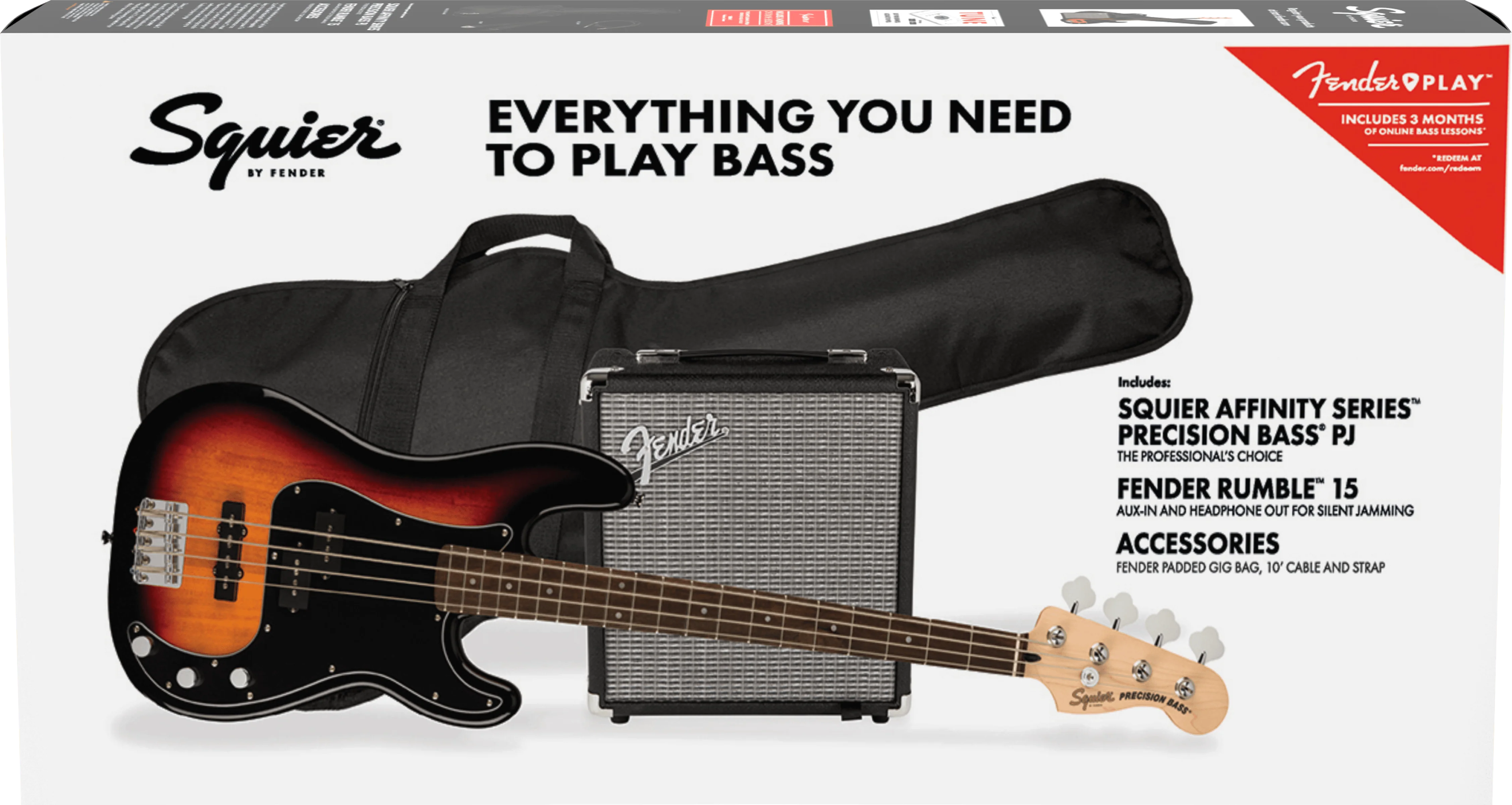 Fender Affinity Series Precision Bass PJ Pack 3-Colour Sunburst with Rumble 15 - Image 2
