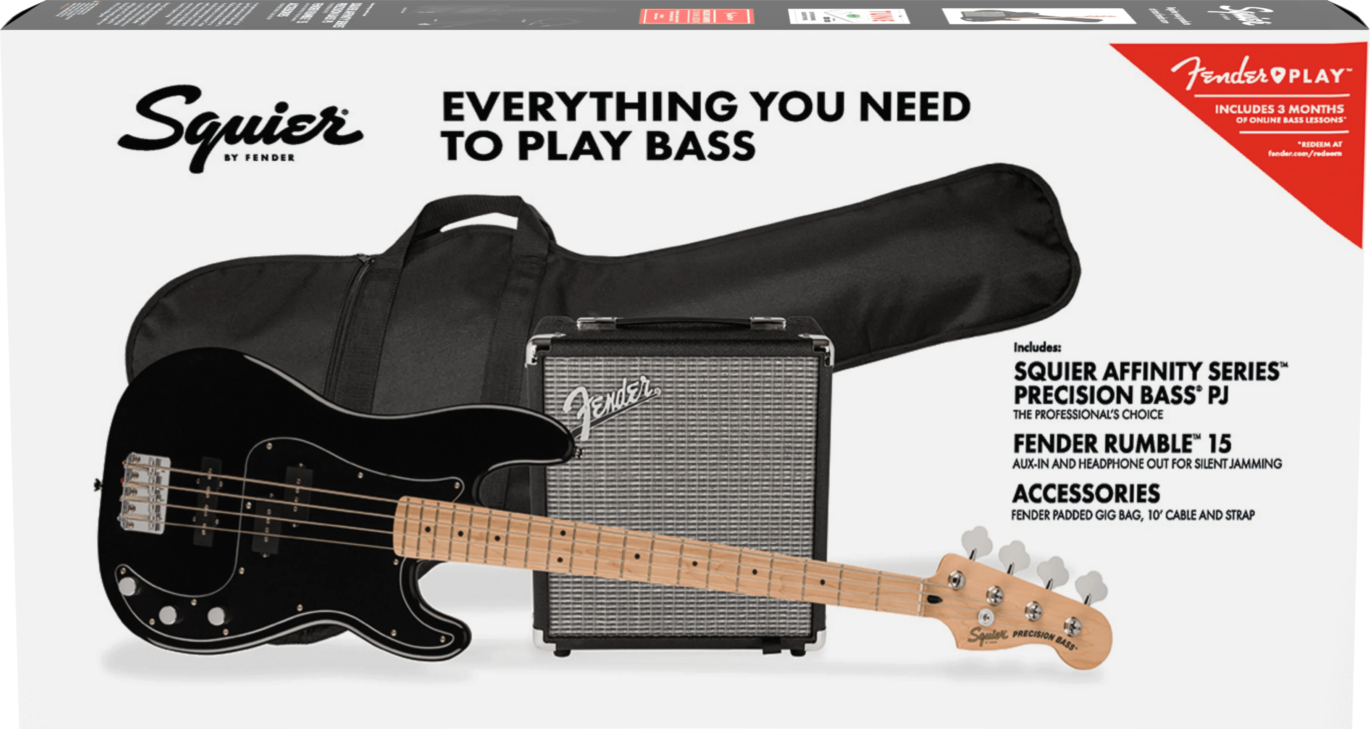 Fender Squier Affinity Series Precision Bass PJ Pack - Black & Rumble 15 - Image 4
