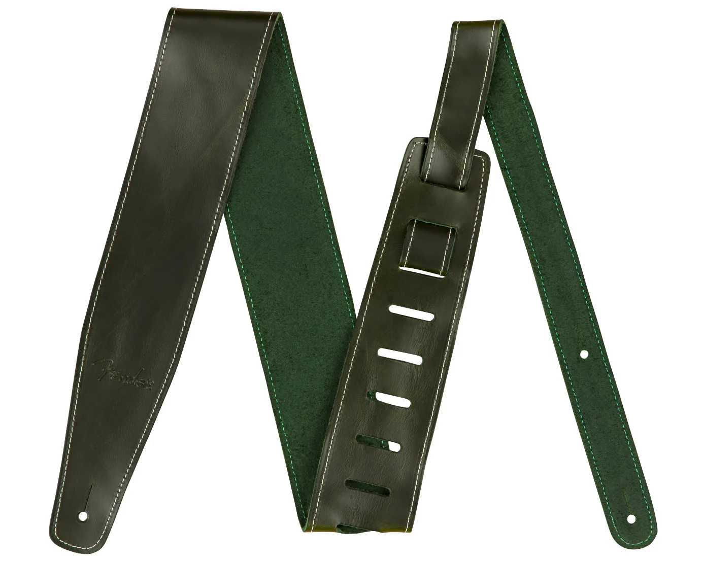 Fender Broken-In Leather Strap - Green 2.5"