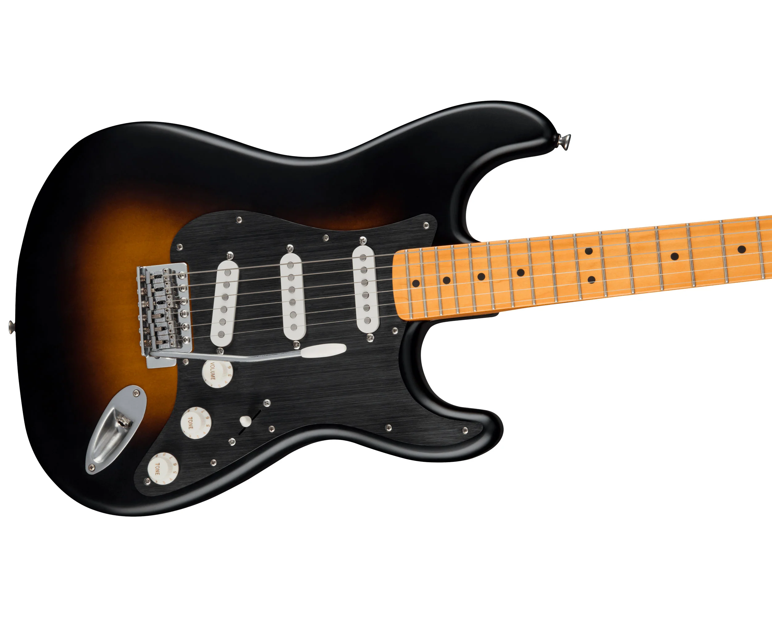 Fender Squier 40th Anniversary Stratocaster Vintage Edition - Black Anodised Pickguard - Satin Wide 2-Colour Sunburst