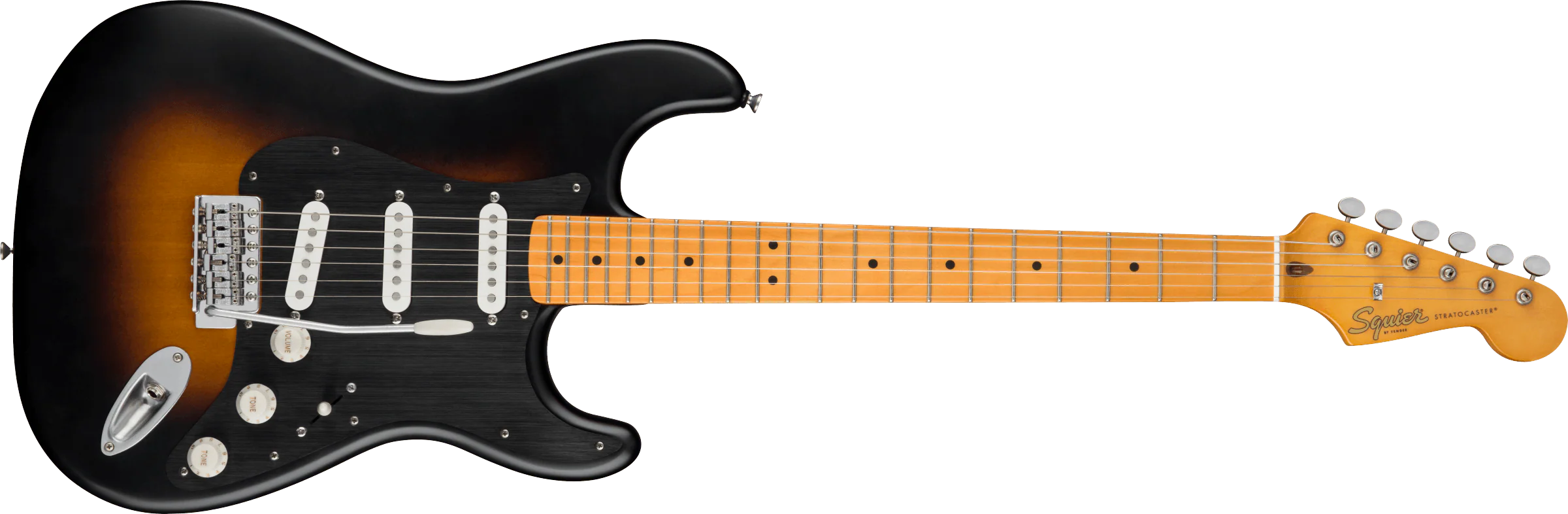 Fender Squier 40th Anniversary Stratocaster Vintage Edition - Black Anodised Pickguard - Satin Wide 2-Colour Sunburst - Image 2