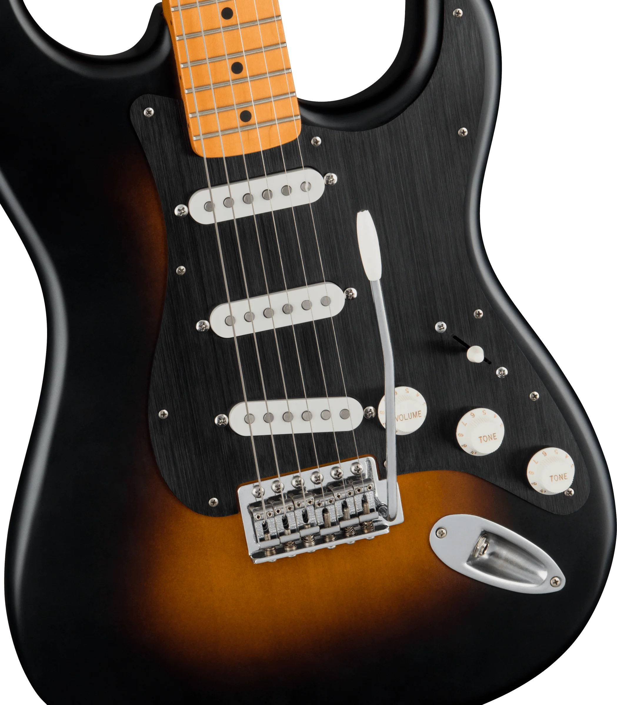 Fender Squier 40th Anniversary Stratocaster Vintage Edition - Black Anodised Pickguard - Satin Wide 2-Colour Sunburst - Image 6