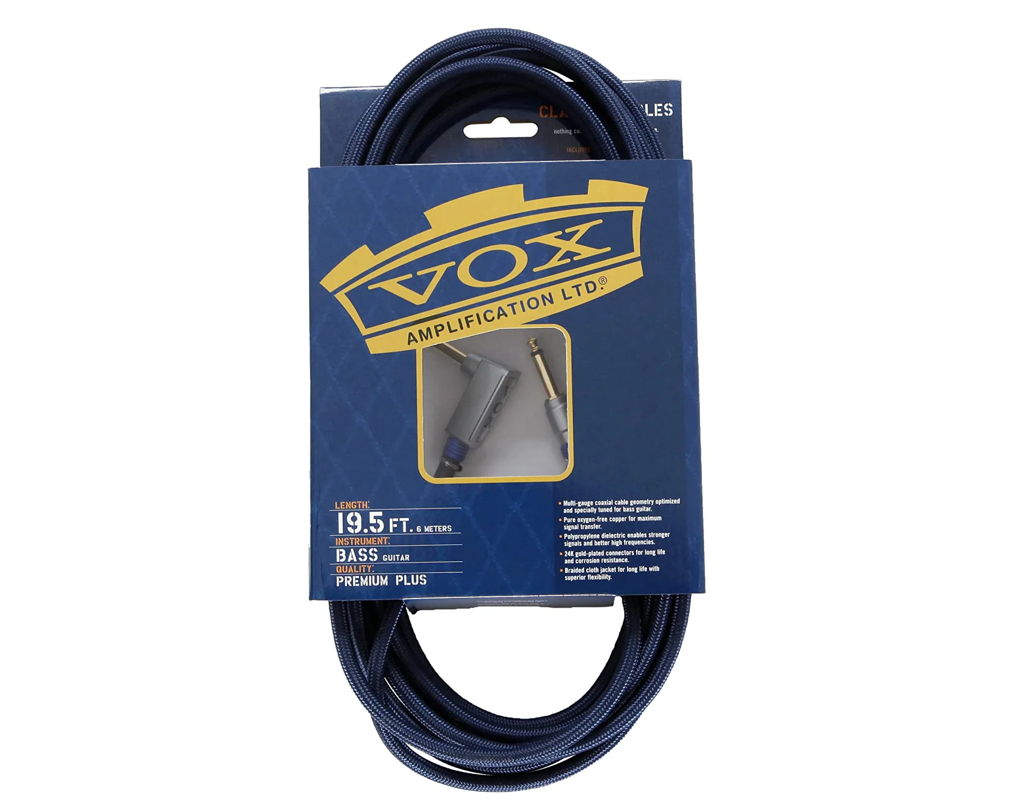 VOX VGC-19BL 19ft Class A Bass Guitar Cable Blue - Image 4
