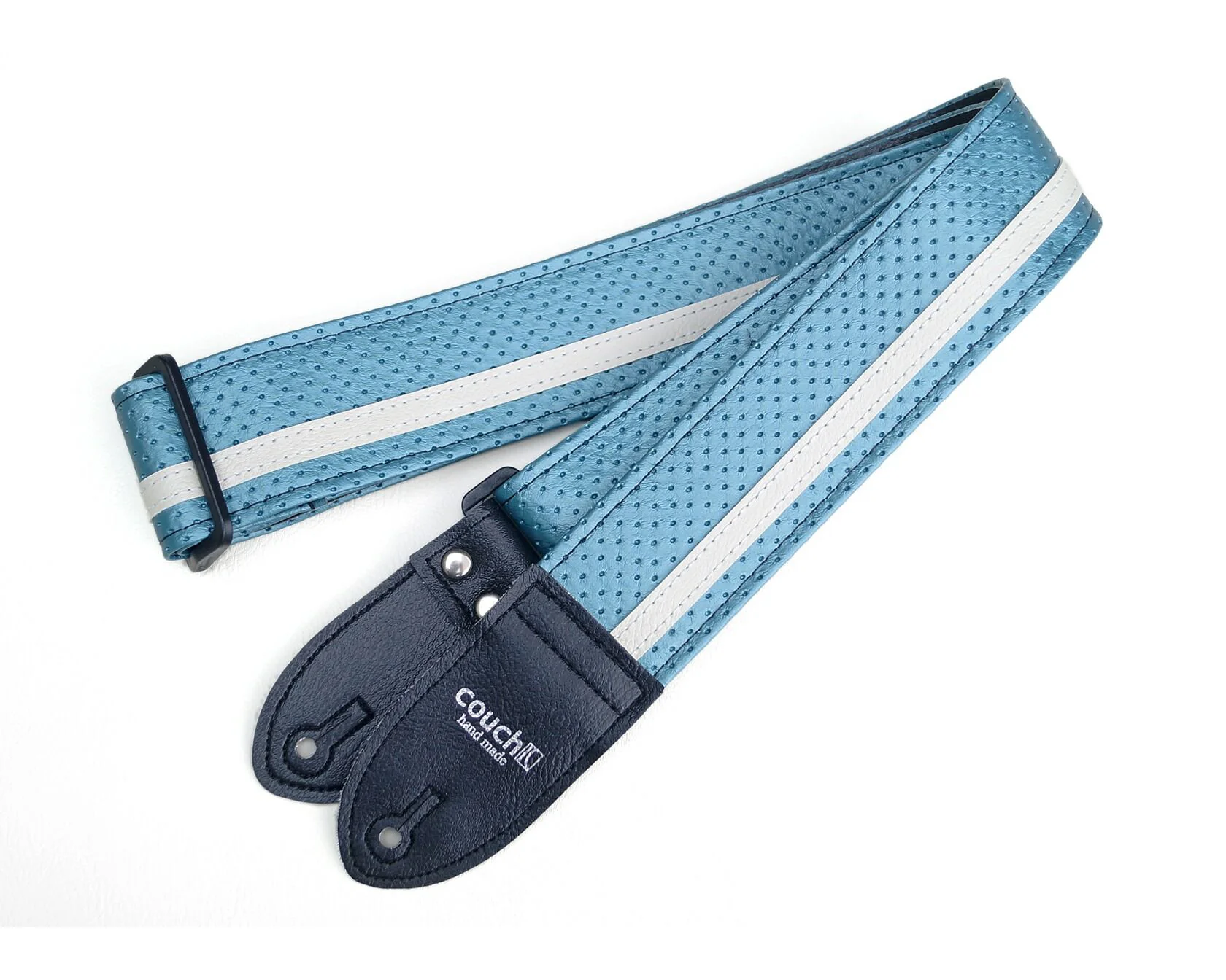 Couch Straps Aqua Metallic and White Camino Racer X Guitar Strap