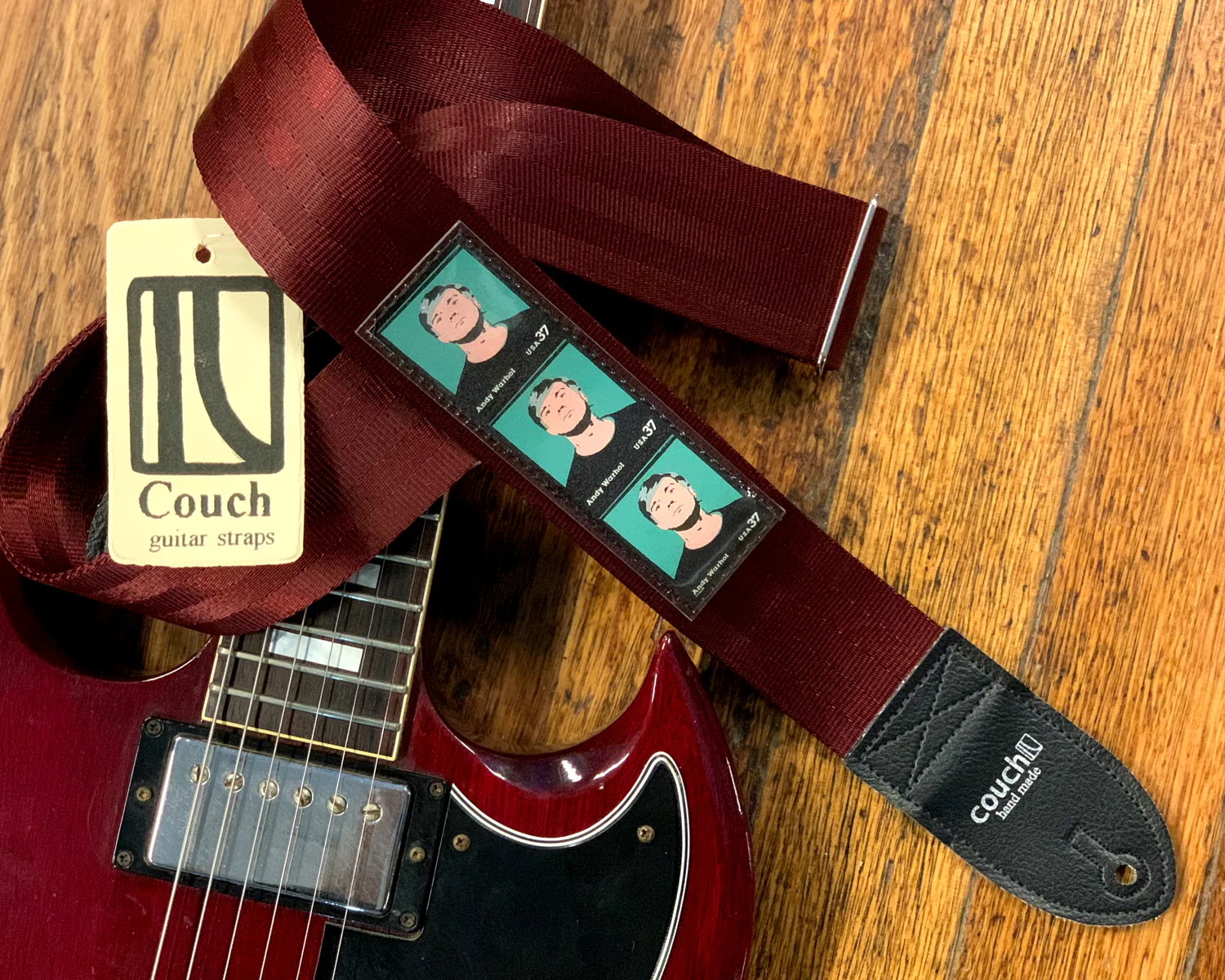 Couch Straps Couch Straps Andy Warhol Seatbelt Guitar Strap - Maroon