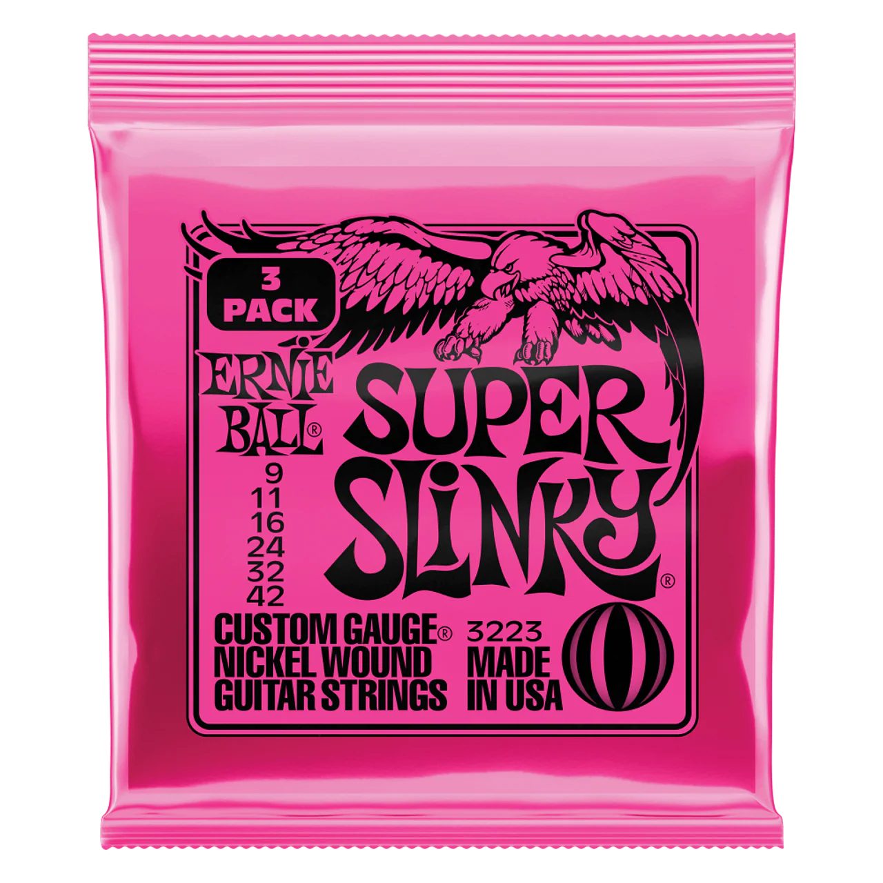 Ernie Ball 3 Pack Super Slinky Nickel Wound Electric Guitar Strings - 9-42 Gauge