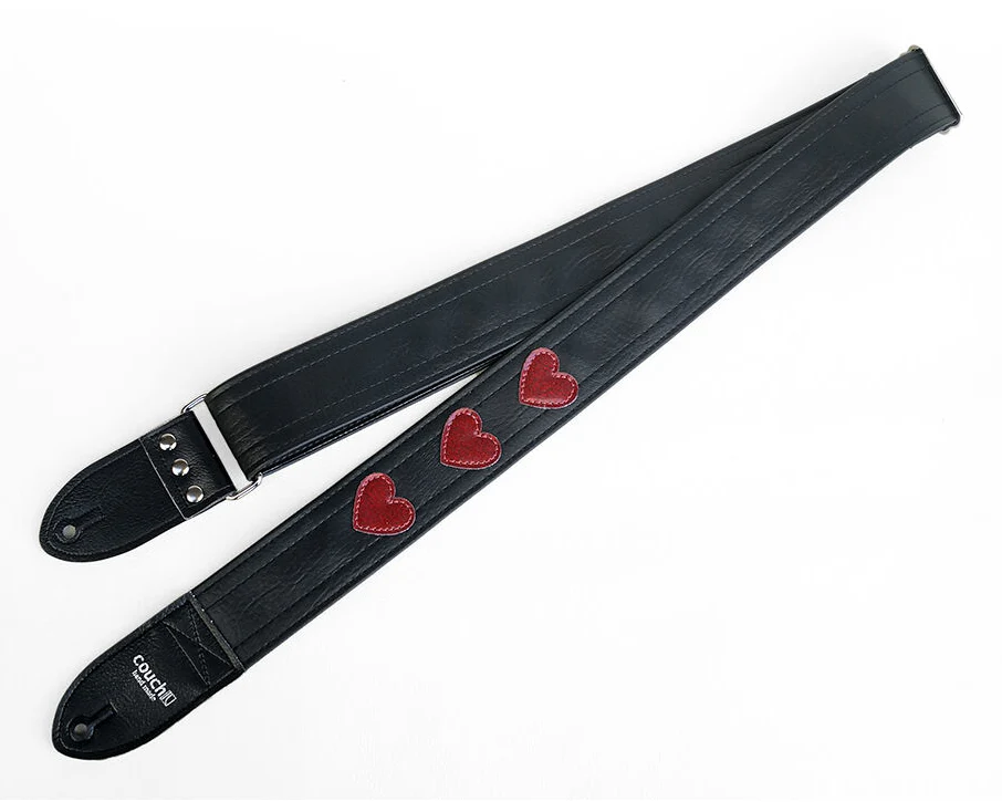 Couch Straps Limited Edition Red Sparkle Hearts Guitar Strap - Black - Image 2