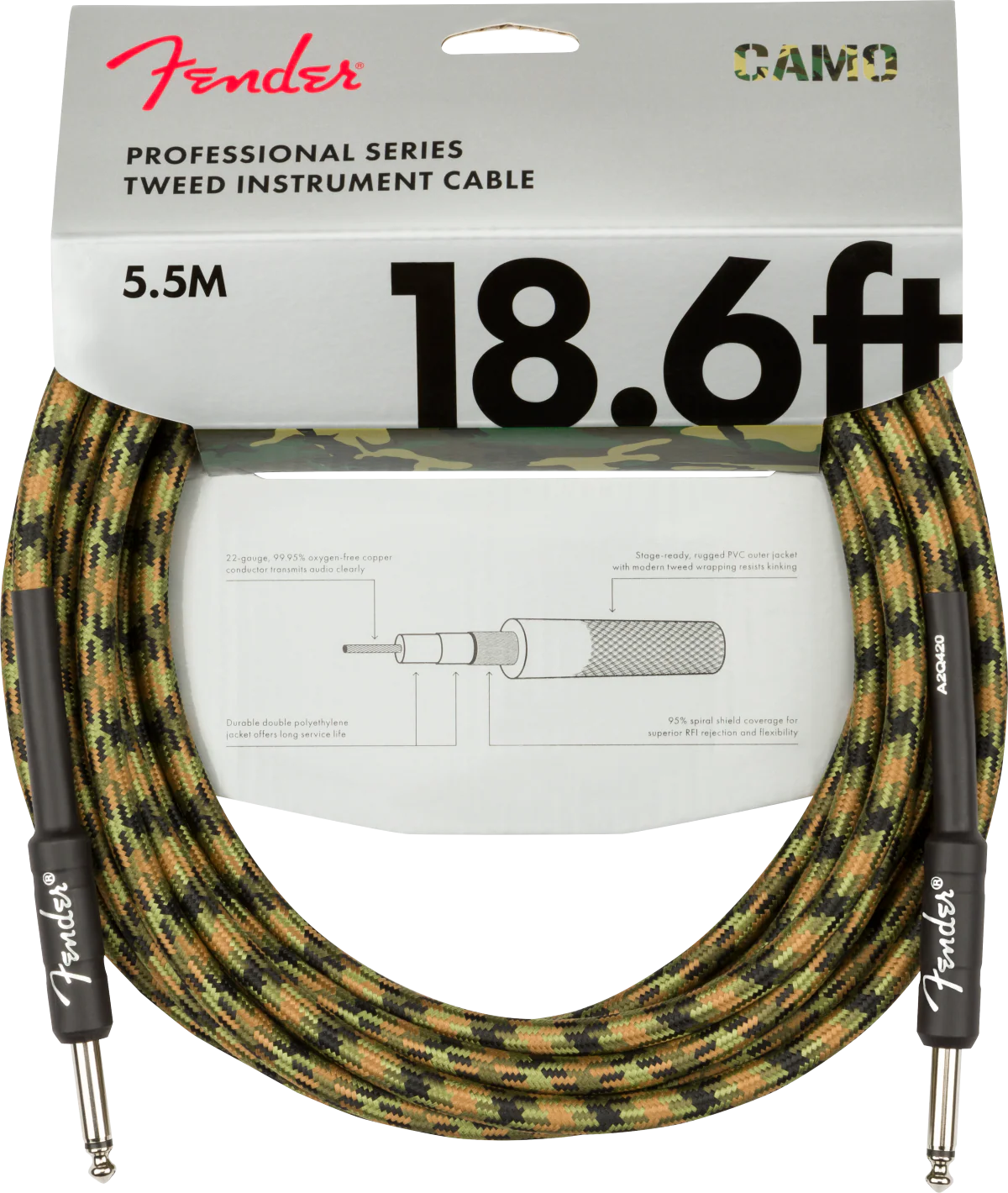 Fender Professional Series Instrument Cable, Straight/Straight, 18.6'- Woodland Camo - Image 2