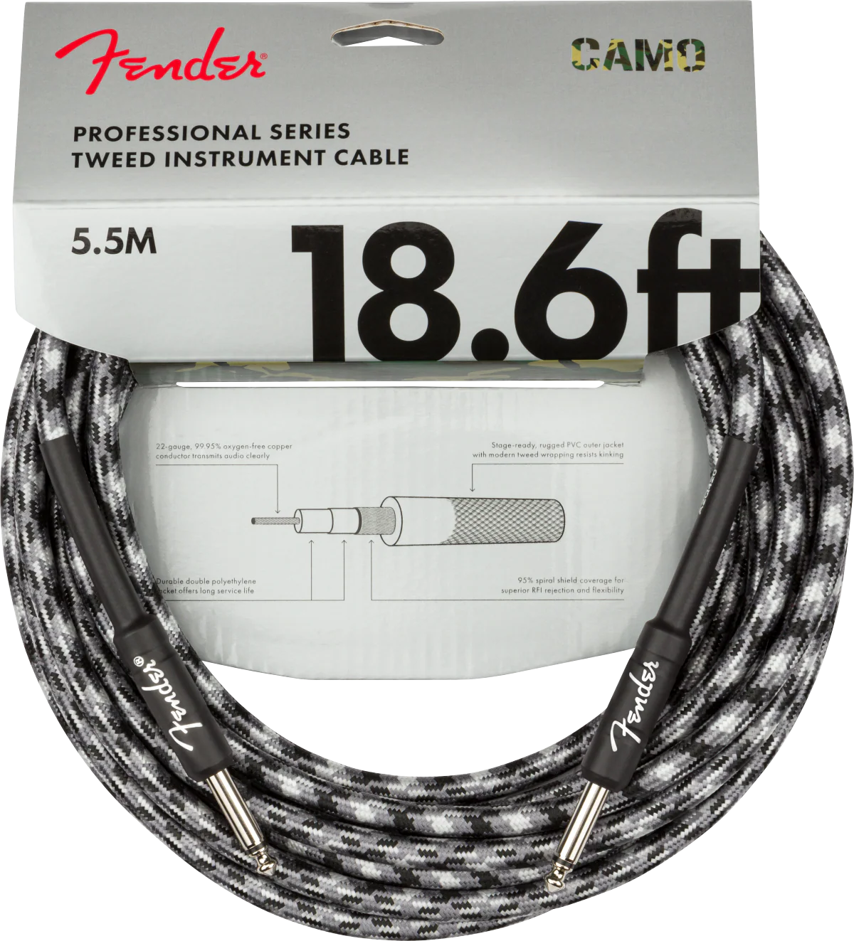 Fender Professional Series Instrument Cable Straight/Straight - 18.6' - Winter Camo - Image 2