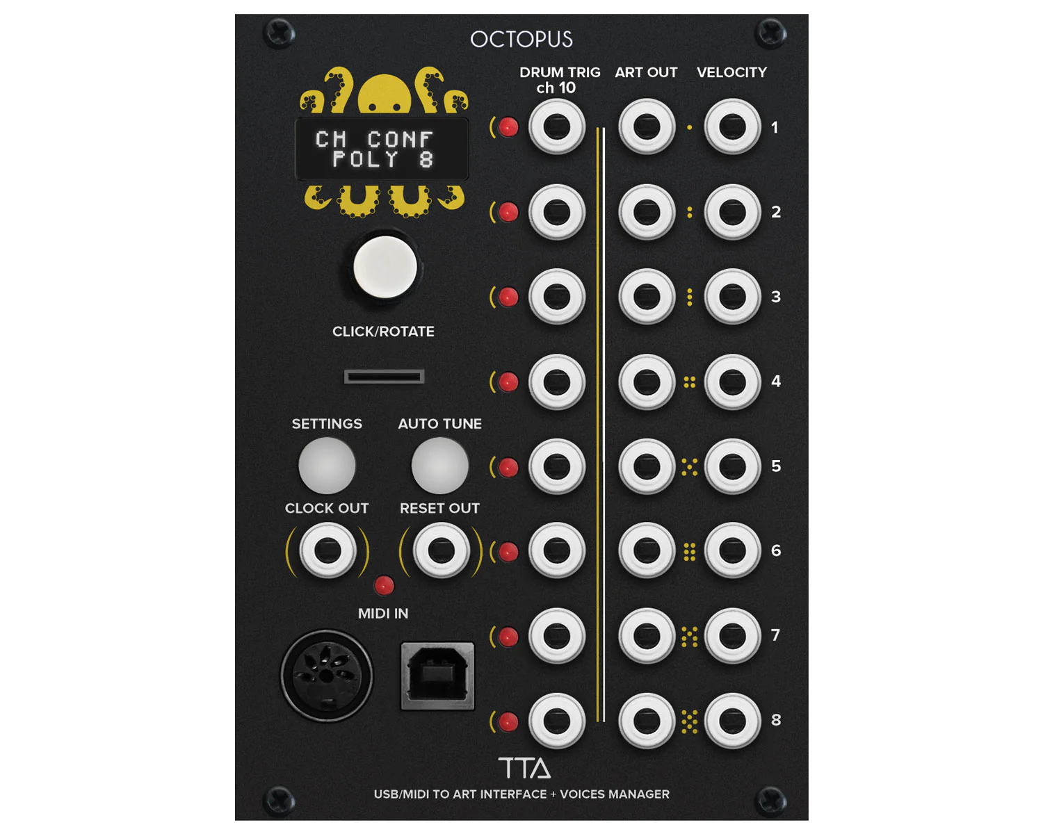 Tiptop Audio Octopus - USB/Midi to ART Interface + Voice Manager