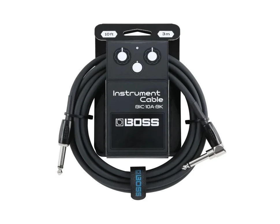 BOSS BIC10A-BK Right-Angle 1/4" to Straight 1/4" Instrument Cable - 10ft Black