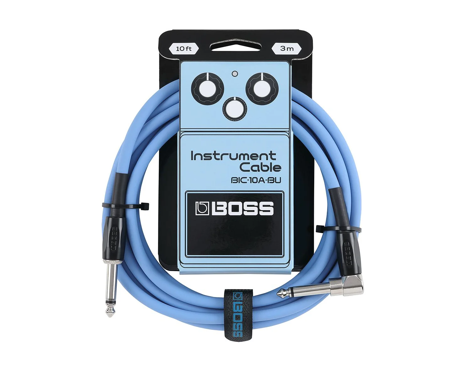 BOSS BIC10A-BU Right-Angle 1/4" to Straight 1/4" Instrument Cable - 10ft Blue