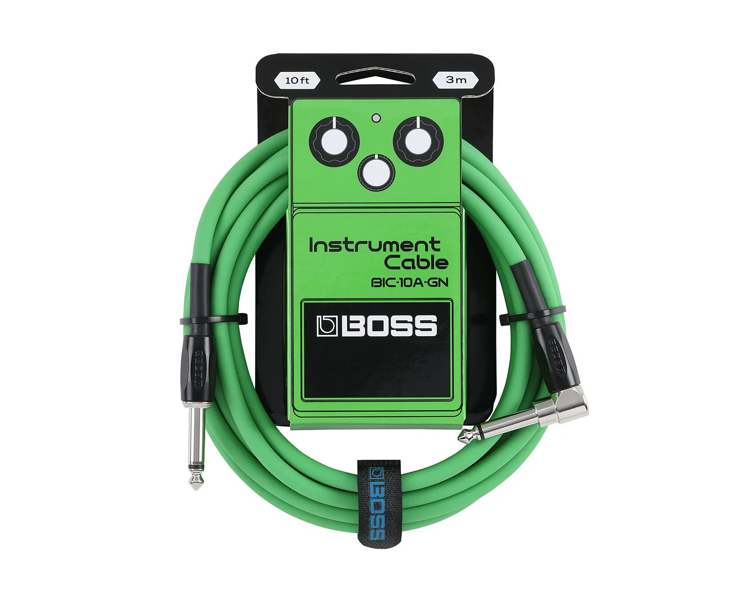 BOSS BIC-10A-GN Right-Angle 1/4" to Straight 1/4" Instrument Cable - 10ft - Green