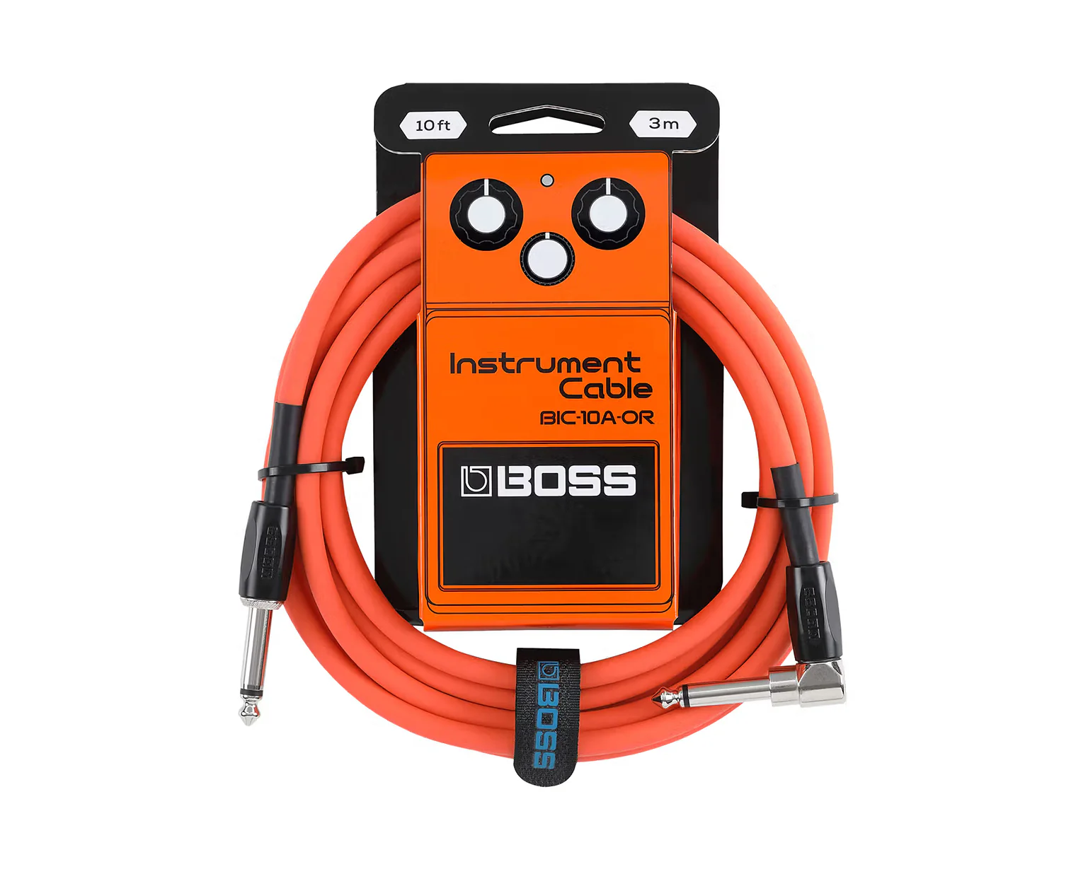 BOSS BIC10A-OR Right-Angle 1/4" to Straight 1/4" Instrument Cable - 10ft Orange