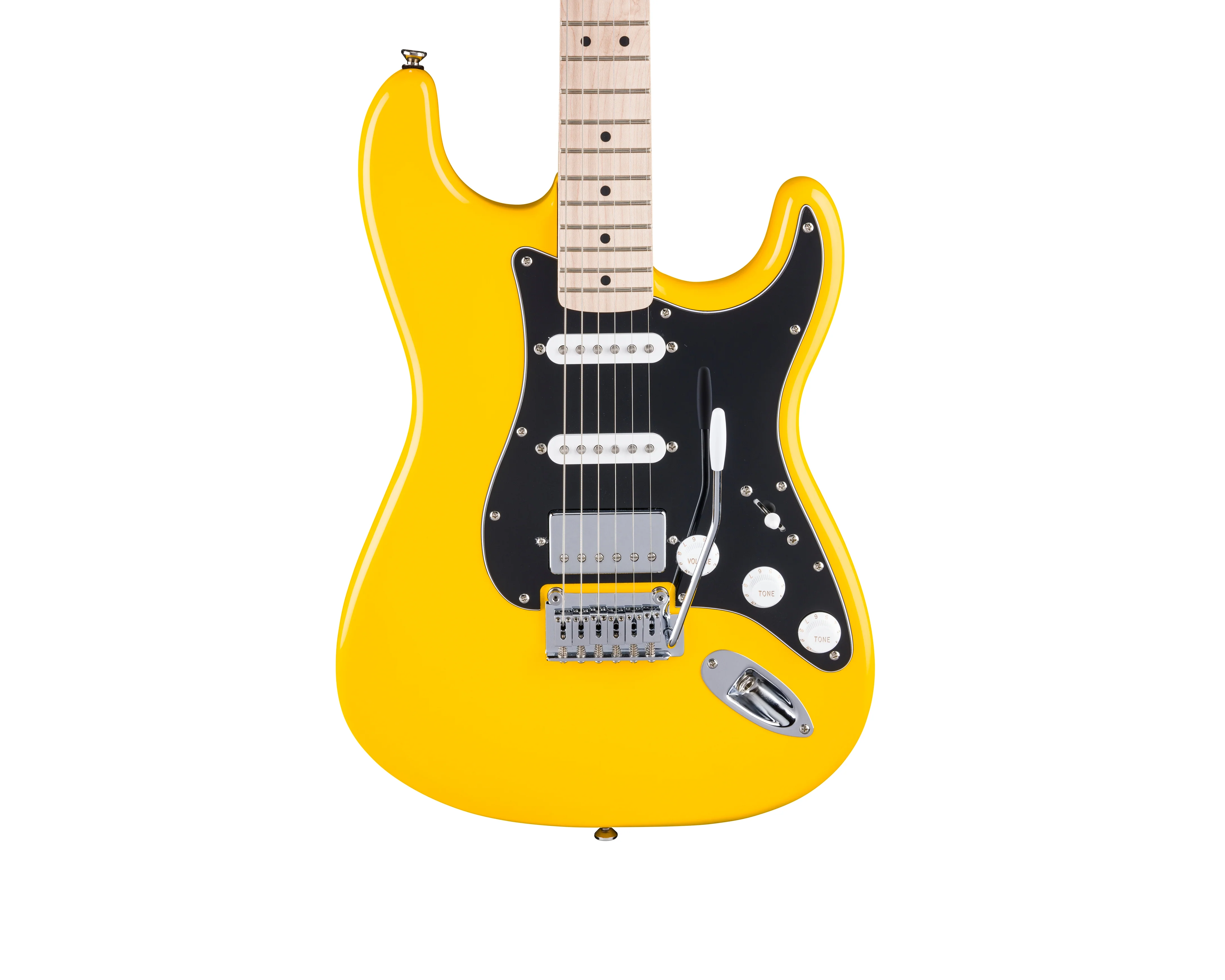 Fender Squier FSR Affinity Series Stratocaster HSS Maple Fingerboard Black Pickguard White Plastic Parts Graffiti Yellow