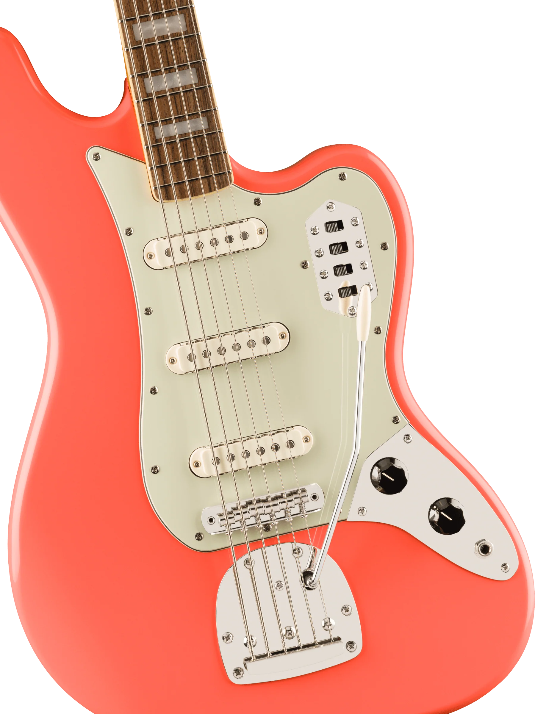 Fender Squier FSR Classic Vibe Bass VI Laurel Fingerboard Mint Pickguard Matching Headstock Tahitian Coral - Image 4