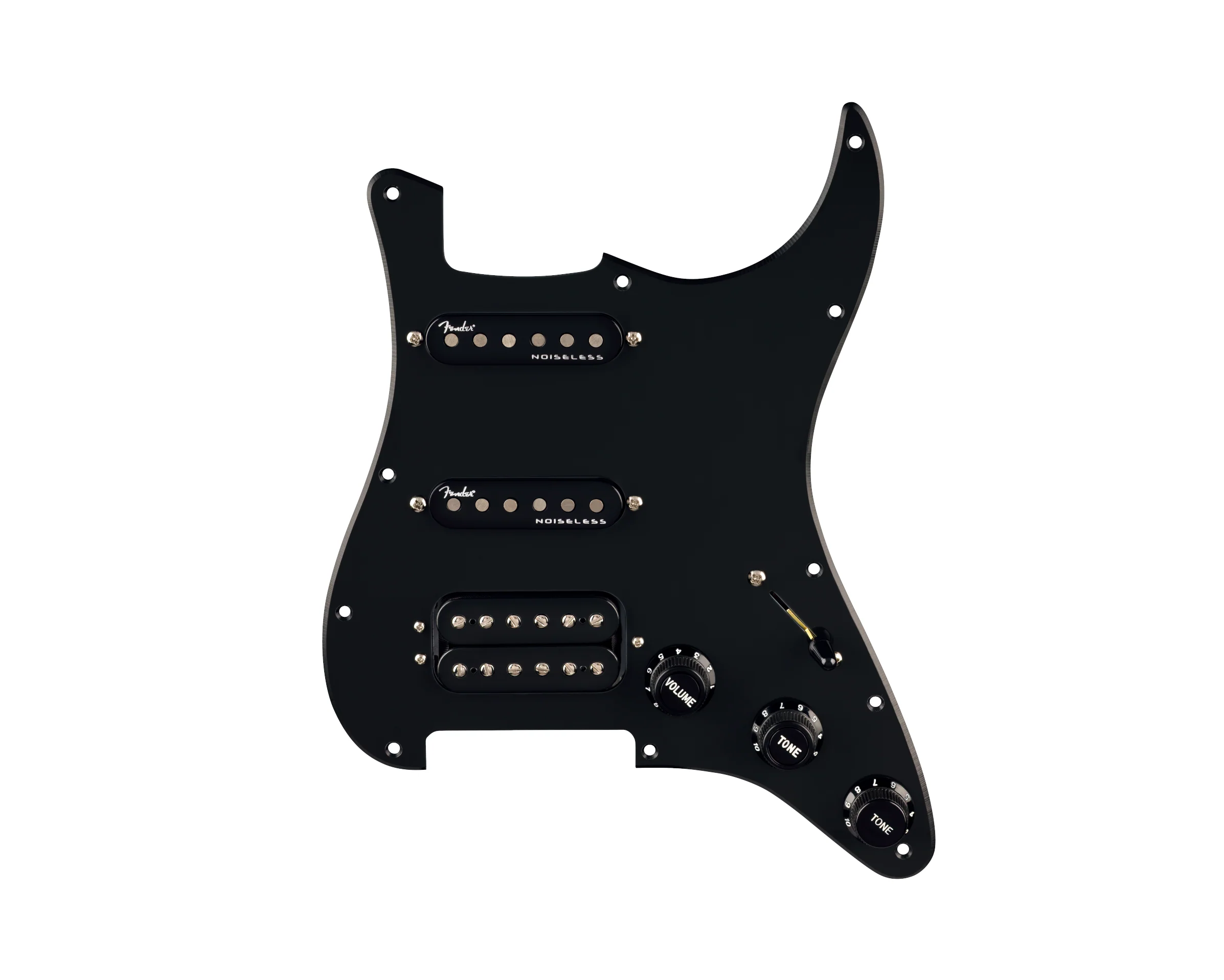 Fender Pre-Wired Strat Pickguard Quadra Tap/Ultra Noiseless HSS 11 Hole PG - Black