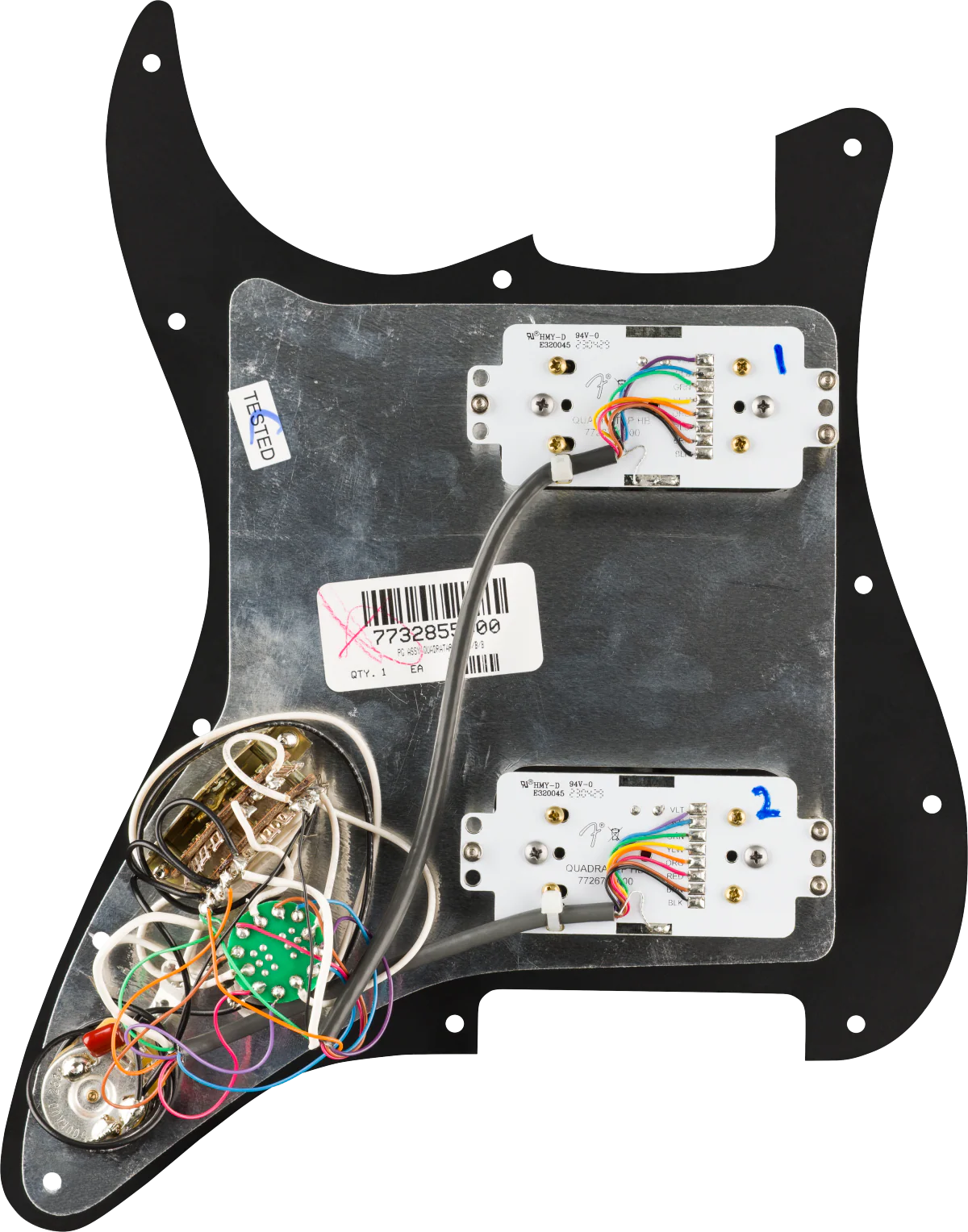 Fender Pre-Wired Strat Pickguard Quadra Tap HH 11 Hole PG - Black - Image 2