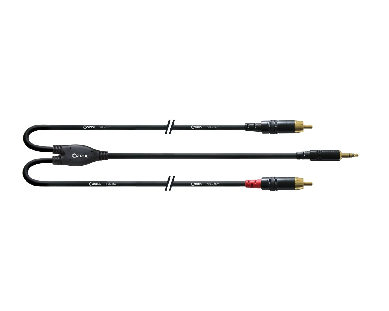Cordial Essentials REAN Plug 3.5mm Stereo Gold to 2x RCA Gold - Long Pigtail Side (1.5m)