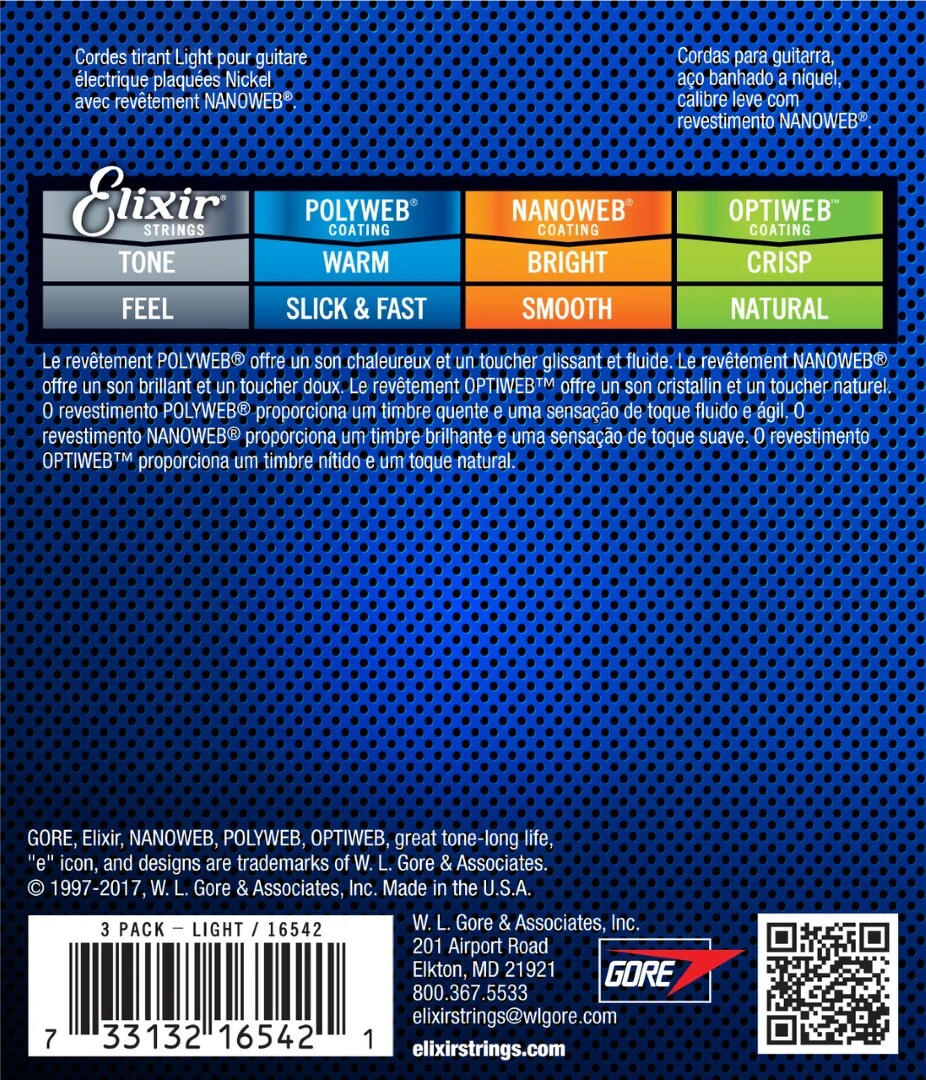 Elixir 16542 10-46 Nanoweb Electric Guitar Strings - 3 Pack - Image 2