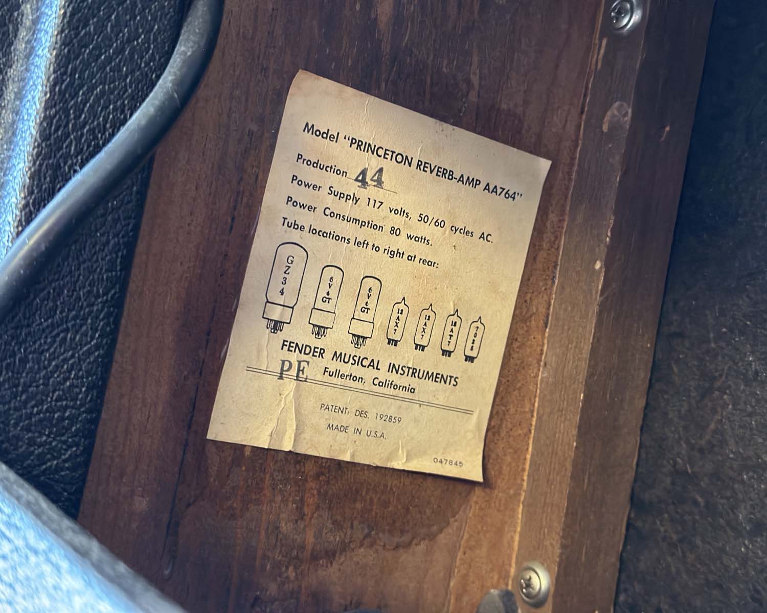 1966 Black Panel Fender Princeton Reverb-Amp - 110 Volts - Image 8