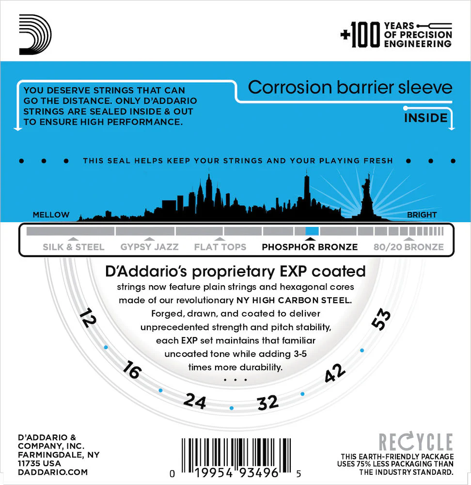 D'Addario EXP16 Coated Phosphor Bronze Acoustic Guitar Strings Light 12-53 - Image 2