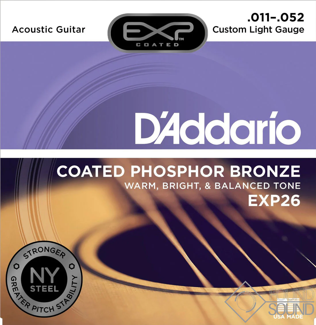 D'Addario EXP26 Coated Phosphor Bronze Acoustic Guitar Strings Custom Light 11-52