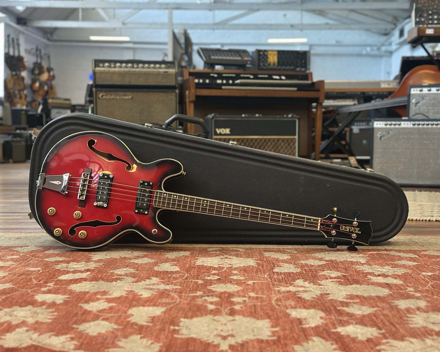 Univox Coily Semi-Hollow Electric Bass w/ Hiscox Case - Image 10