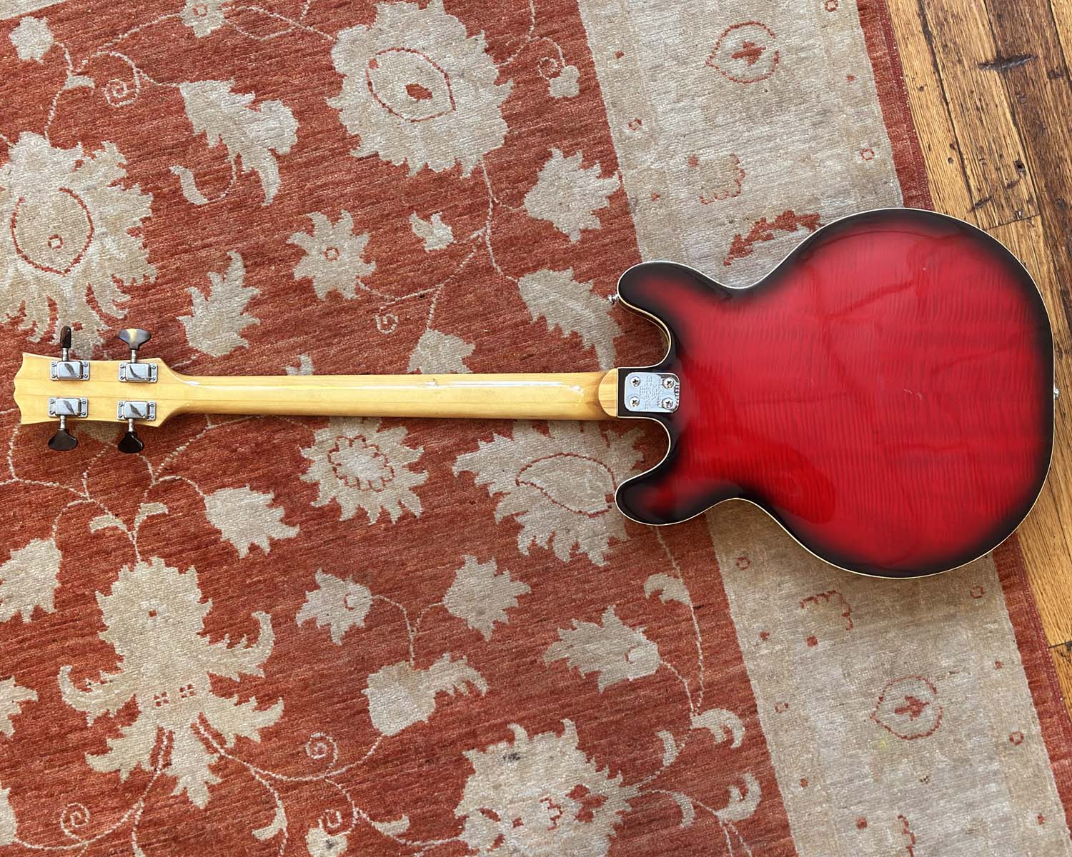 Univox Coily Semi-Hollow Electric Bass w/ Hiscox Case - Image 4