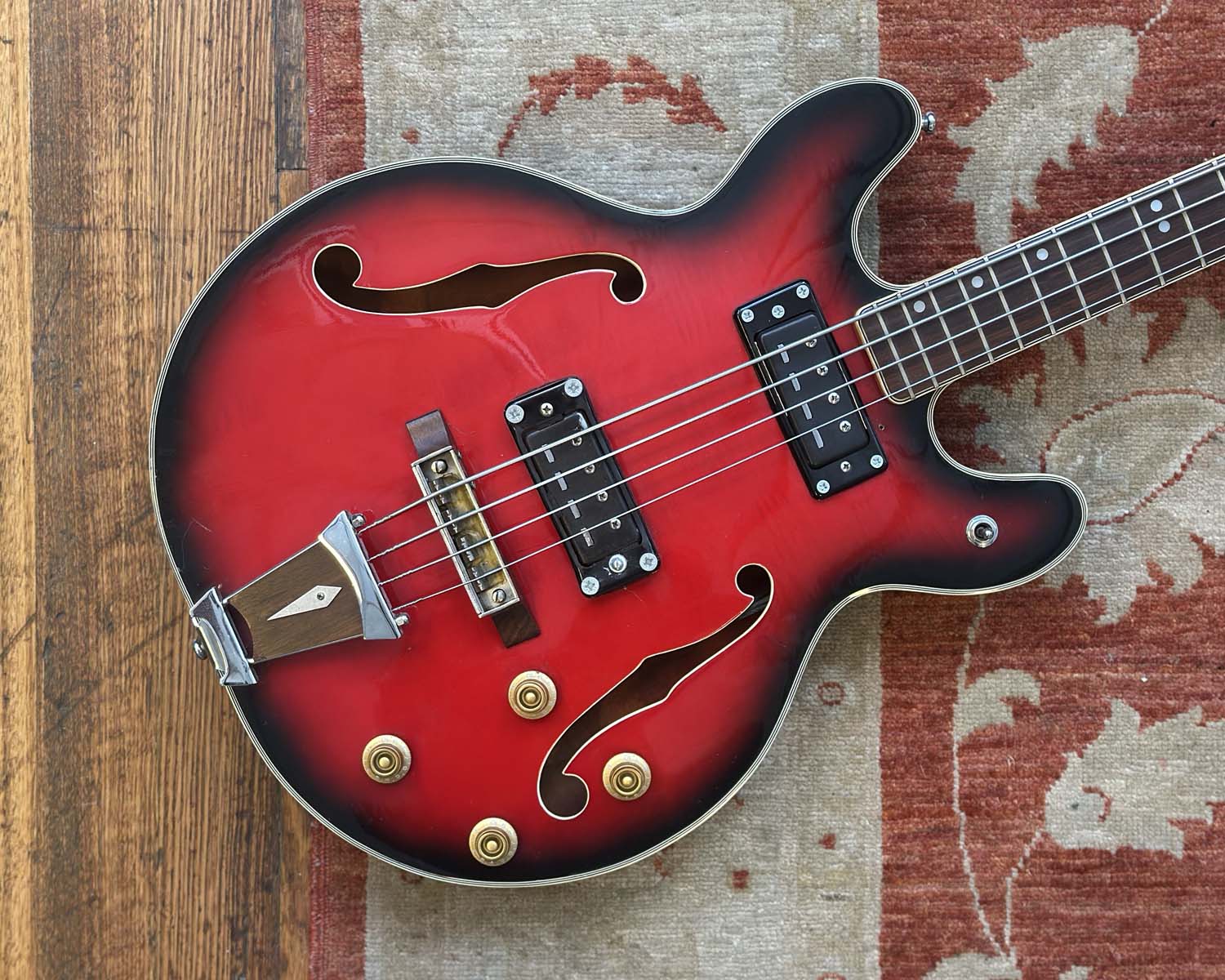 Univox Coily Semi-Hollow Electric Bass w/ Hiscox Case - Image 9