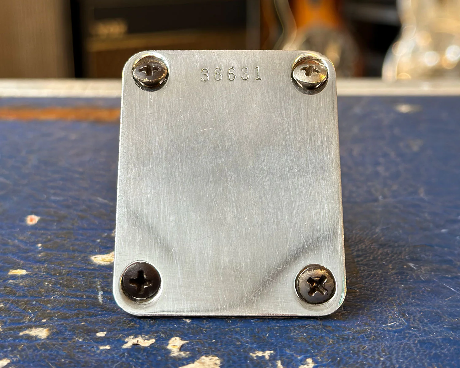 Original 1959 Fender Neckplate for Stratocaster, Telecaster, Jazzmaster, Precision Bass, Mustang w/ Full Thread Mounting Screws - Serial #38631 - Image 2